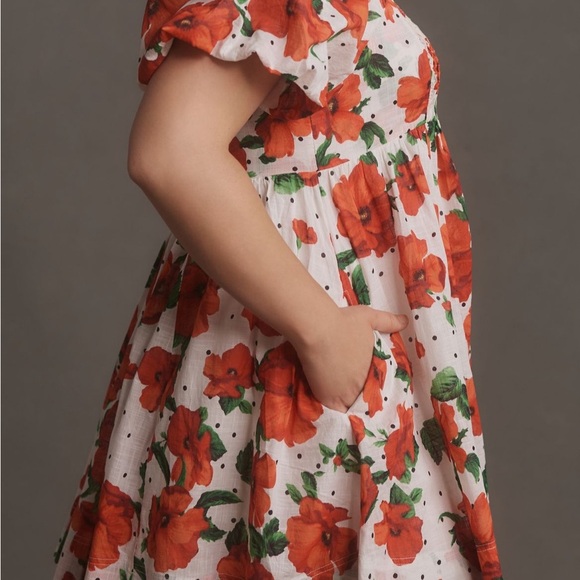 Maeve Square Neck Smocked Babydoll Dress Red Floral Side Zip Sz 1X NEW - Picture 15 of 15